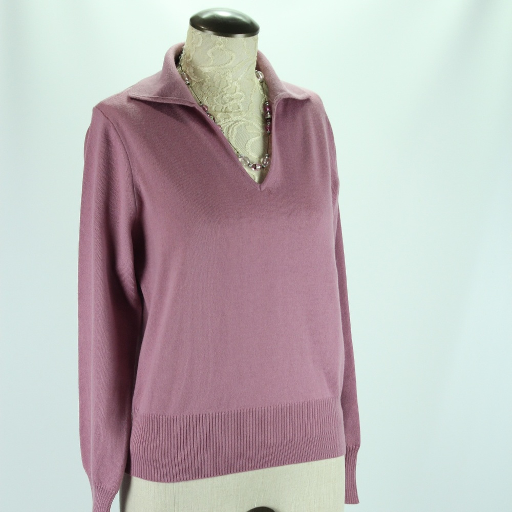 KATE HILL M  STRETCH KNIT SOLID PULLOVER SWEATER